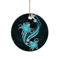 Aqua Polynesian Pattern With Tropical Flowers Ceramic Ornament LT05 - Polynesian Pride