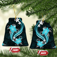 Aqua Polynesian Pattern With Tropical Flowers Ceramic Ornament LT05 Bell Flake Aqua - Polynesian Pride