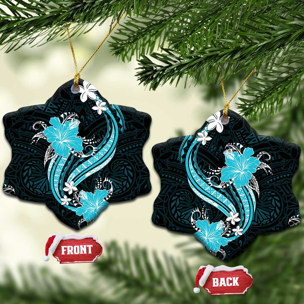 Aqua Polynesian Pattern With Tropical Flowers Ceramic Ornament LT05 Snow Flake Aqua - Polynesian Pride