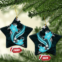 Aqua Polynesian Pattern With Tropical Flowers Ceramic Ornament LT05 Star Aqua - Polynesian Pride