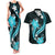 Aqua Polynesian Pattern With Tropical Flowers Couples Matching Tank Maxi Dress and Hawaiian Shirt LT05 Aqua - Polynesian Pride