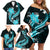 Aqua Polynesian Pattern With Tropical Flowers Family Matching Off Shoulder Short Dress and Hawaiian Shirt LT05 - Polynesian Pride