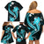 Aqua Polynesian Pattern With Tropical Flowers Family Matching Off Shoulder Short Dress and Hawaiian Shirt LT05 - Polynesian Pride