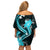 Aqua Polynesian Pattern With Tropical Flowers Family Matching Off Shoulder Short Dress and Hawaiian Shirt LT05 - Polynesian Pride