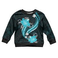 Aqua Polynesian Pattern With Tropical Flowers Kid Ugly Christmas Sweater LT05 Kid Aqua - Polynesian Pride
