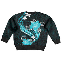 Aqua Polynesian Pattern With Tropical Flowers Kid Ugly Christmas Sweater LT05 - Polynesian Pride