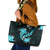 Aqua Polynesian Pattern With Tropical Flowers Leather Tote Bag LT05 Aqua - Polynesian Pride