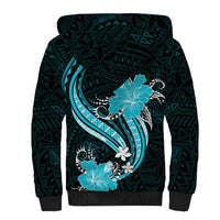 Aqua Polynesian Pattern With Tropical Flowers Sherpa Hoodie LT05 - Polynesian Pride