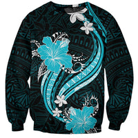 Aqua Polynesian Pattern With Tropical Flowers Sweatshirt LT05 Unisex Aqua - Polynesian Pride