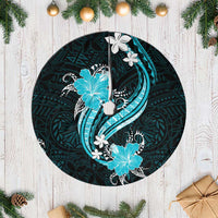 Aqua Polynesian Pattern With Tropical Flowers Tree Skirt LT05 Casual Aqua - Polynesian Pride