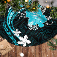 Aqua Polynesian Pattern With Tropical Flowers Tree Skirt LT05 - Polynesian Pride