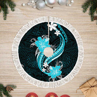 Aqua Polynesian Pattern With Tropical Flowers Tree Skirt LT05 Fringed Aqua - Polynesian Pride