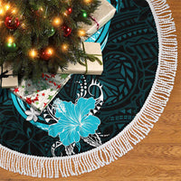 Aqua Polynesian Pattern With Tropical Flowers Tree Skirt LT05 - Polynesian Pride
