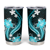 Aqua Polynesian Pattern With Tropical Flowers Tumbler Cup LT05 Aqua - Polynesian Pride