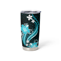 Aqua Polynesian Pattern With Tropical Flowers Tumbler Cup LT05 - Polynesian Pride
