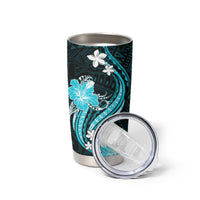 Aqua Polynesian Pattern With Tropical Flowers Tumbler Cup LT05 - Polynesian Pride