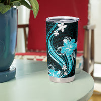 Aqua Polynesian Pattern With Tropical Flowers Tumbler Cup LT05 - Polynesian Pride