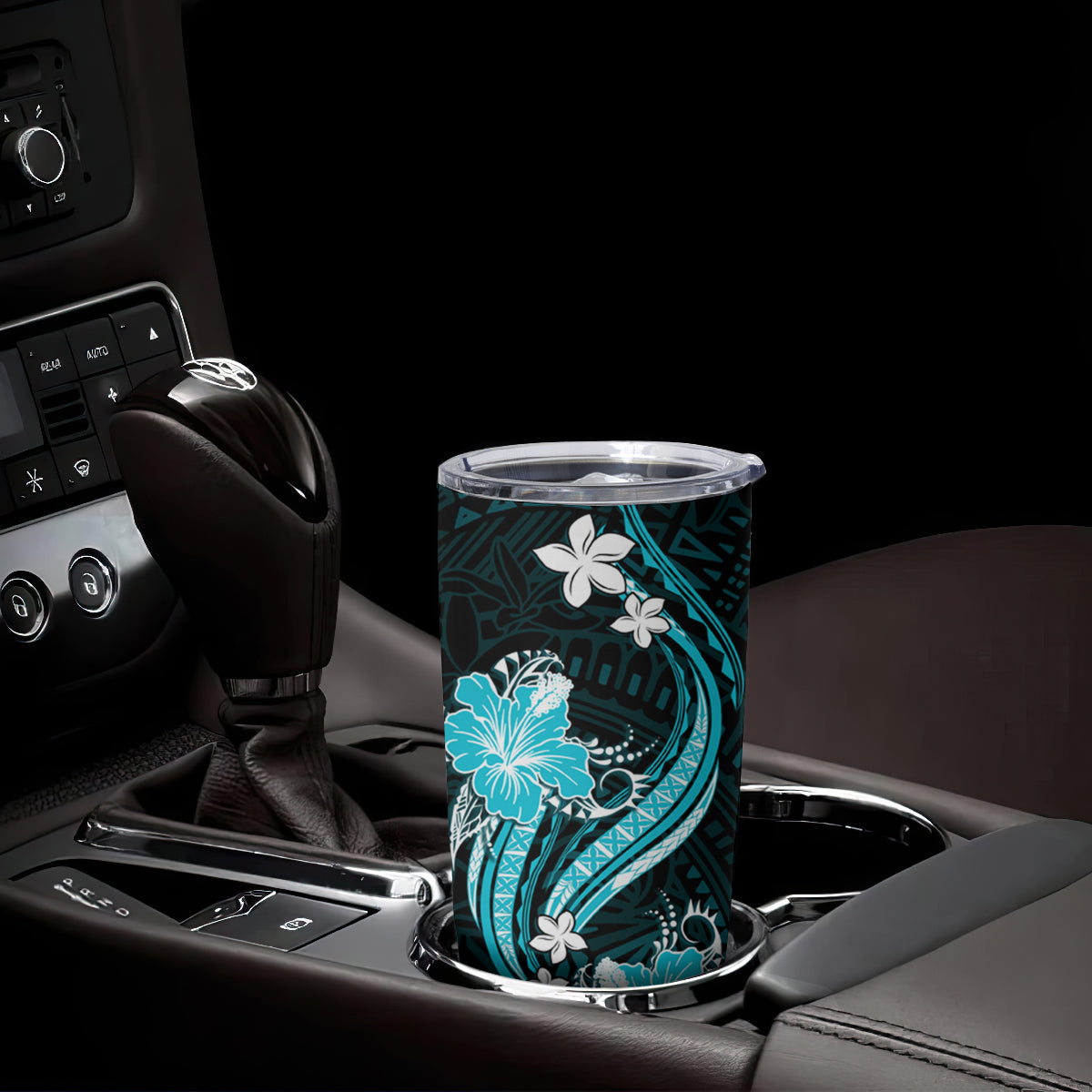 Aqua Polynesian Pattern With Tropical Flowers Tumbler Cup LT05 - Polynesian Pride
