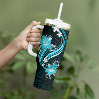 Aqua Polynesian Pattern With Tropical Flowers Tumbler With Handle LT05 - Polynesian Pride