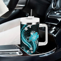 Aqua Polynesian Pattern With Tropical Flowers Tumbler With Handle LT05 - Polynesian Pride