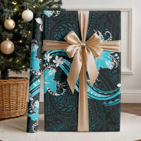 Aqua Polynesian Pattern With Tropical Flowers Wrapping Paper LT05 - Polynesian Pride