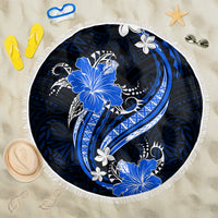 Blue Polynesian Pattern With Tropical Flowers Beach Blanket LT05 One Size 150cm Blue - Polynesian Pride
