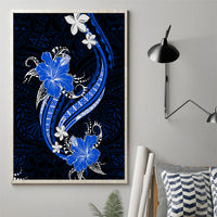 Blue Polynesian Pattern With Tropical Flowers Canvas Wall Art LT05 - Polynesian Pride