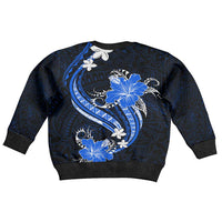 Blue Polynesian Pattern With Tropical Flowers Kid Ugly Christmas Sweater LT05 - Polynesian Pride