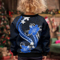 Blue Polynesian Pattern With Tropical Flowers Kid Ugly Christmas Sweater LT05 - Polynesian Pride