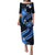 Blue Polynesian Pattern With Tropical Flowers Puletasi LT05 Long Dress Blue - Polynesian Pride