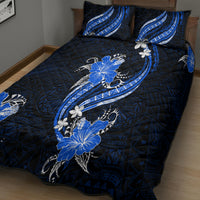 Blue Polynesian Pattern With Tropical Flowers Quilt Bed Set LT05 - Polynesian Pride