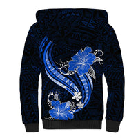 Blue Polynesian Pattern With Tropical Flowers Sherpa Hoodie LT05 - Polynesian Pride