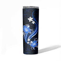 Blue Polynesian Pattern With Tropical Flowers Skinny Tumbler LT05 - Polynesian Pride