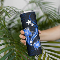 Blue Polynesian Pattern With Tropical Flowers Skinny Tumbler LT05 - Polynesian Pride