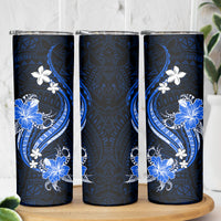 Blue Polynesian Pattern With Tropical Flowers Skinny Tumbler LT05 - Polynesian Pride
