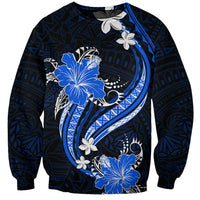 Blue Polynesian Pattern With Tropical Flowers Sweatshirt LT05 Unisex Blue - Polynesian Pride