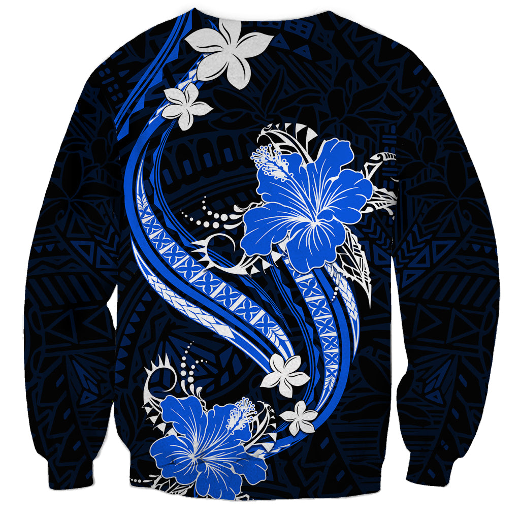 Blue Polynesian Pattern With Tropical Flowers Sweatshirt LT05 - Polynesian Pride