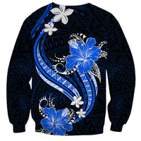 Blue Polynesian Pattern With Tropical Flowers Sweatshirt LT05 - Polynesian Pride