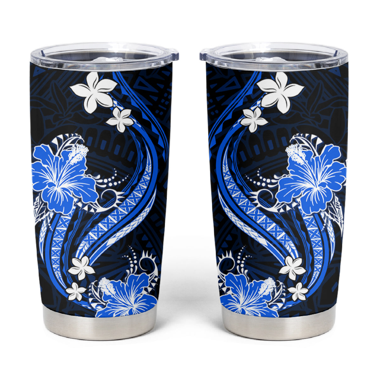 Blue Polynesian Pattern With Tropical Flowers Tumbler Cup LT05 Blue - Polynesian Pride