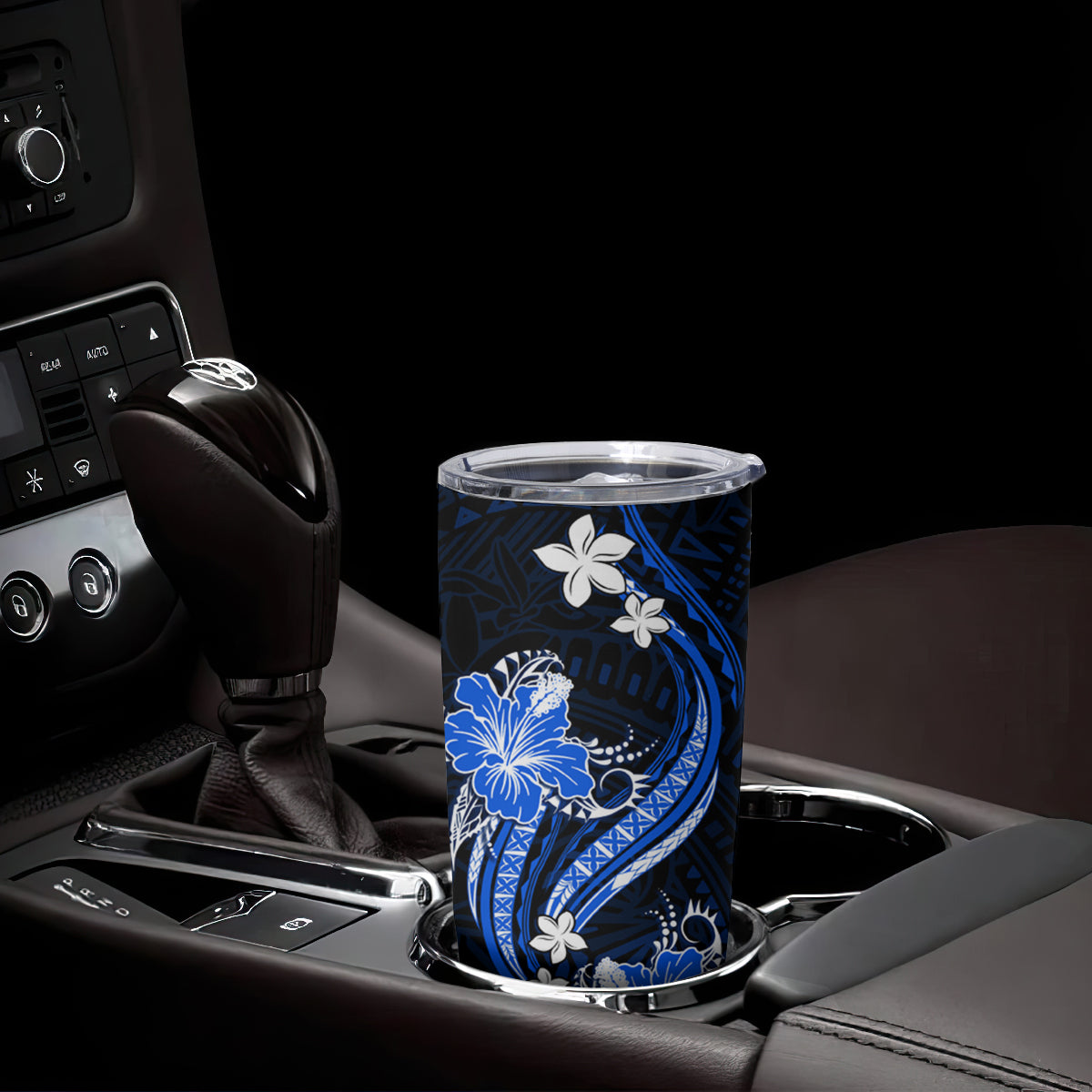 Blue Polynesian Pattern With Tropical Flowers Tumbler Cup LT05 - Polynesian Pride