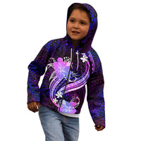 Galaxy Polynesian Pattern With Tropical Flowers Kid Hoodie LT05 - Polynesian Pride
