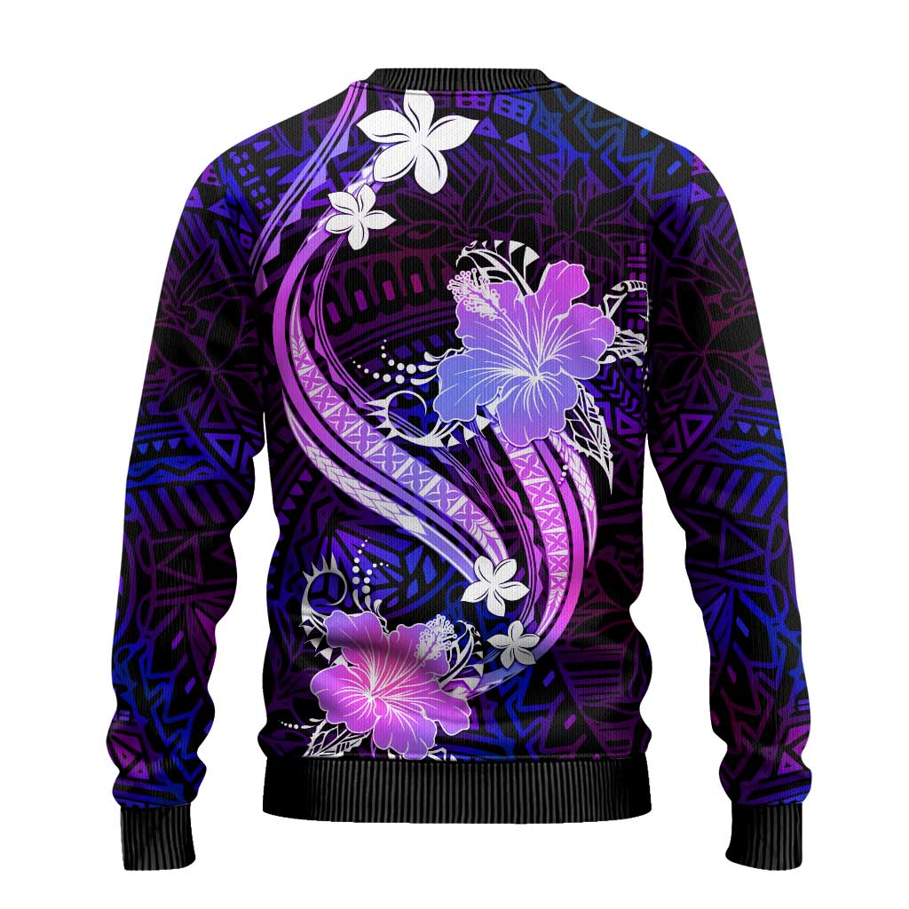 Galaxy Polynesian Pattern With Tropical Flowers Ugly Christmas Sweater LT05 - Polynesian Pride