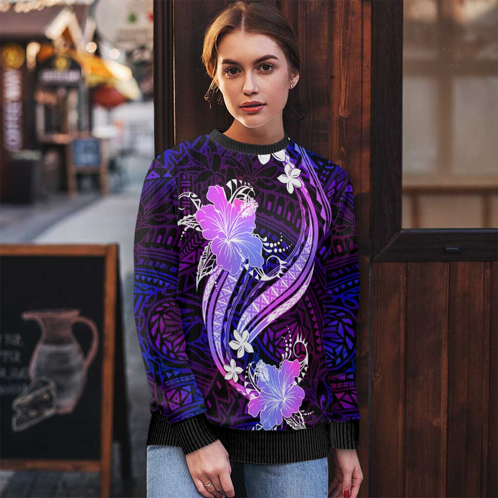 Galaxy Polynesian Pattern With Tropical Flowers Ugly Christmas Sweater LT05 - Polynesian Pride