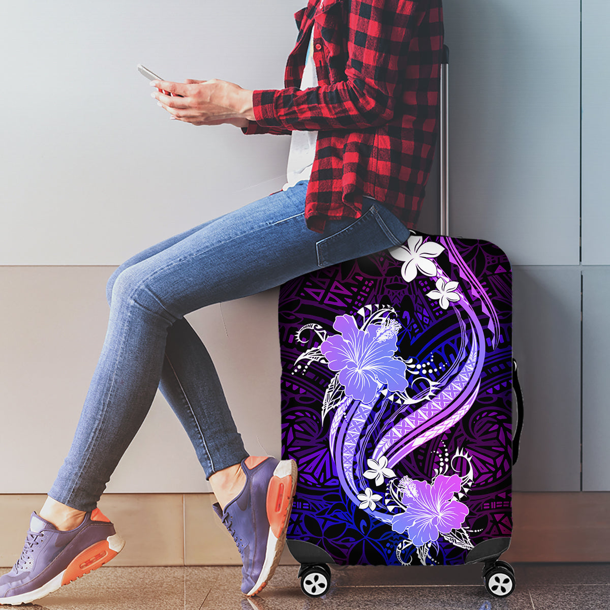 Galaxy Polynesian Pattern With Tropical Flowers Luggage Cover LT05 - Polynesian Pride