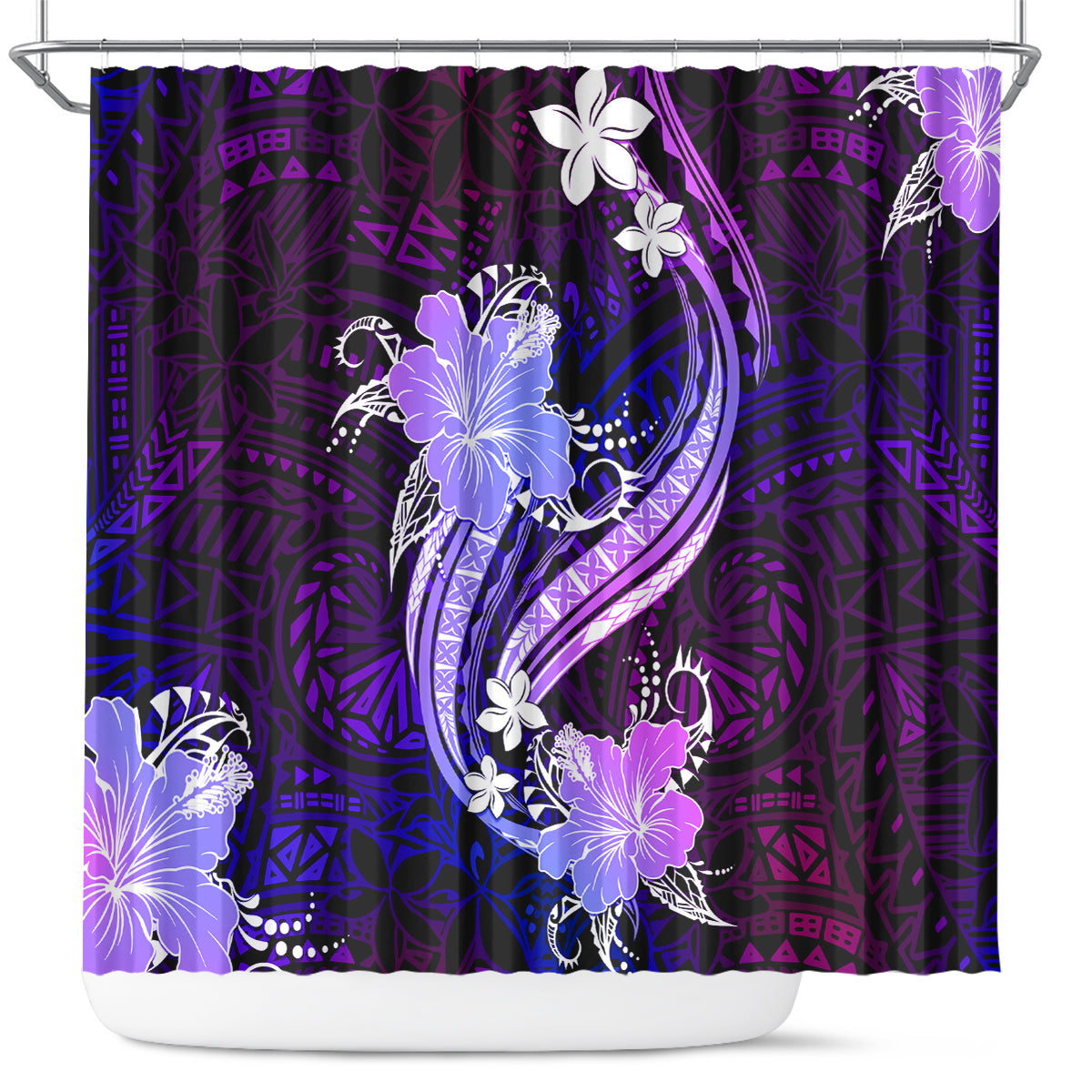 Galaxy Polynesian Pattern With Tropical Flowers Shower Curtain LT05 Galaxy - Polynesian Pride