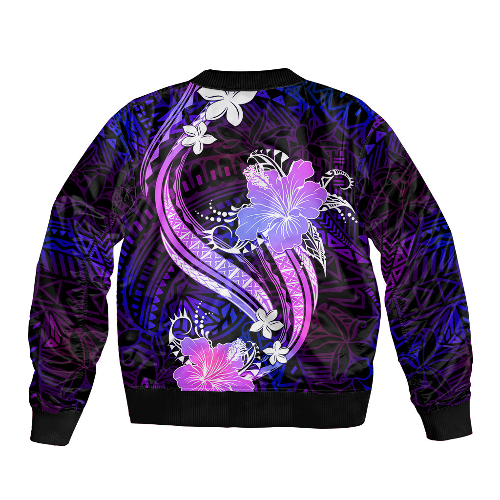 Galaxy Polynesian Pattern With Tropical Flowers Sleeve Zip Bomber Jacket LT05 - Polynesian Pride