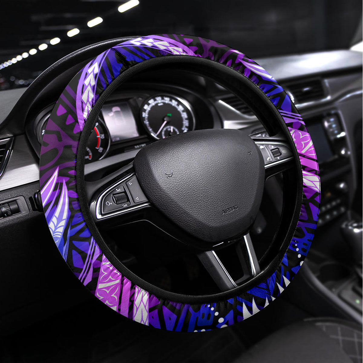 Galaxy Polynesian Pattern With Tropical Flowers Steering Wheel Cover