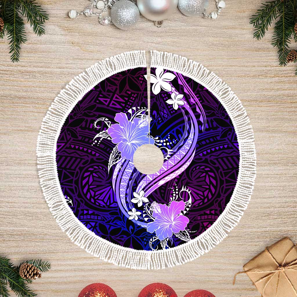 Galaxy Polynesian Pattern With Tropical Flowers Tree Skirt LT05 Fringed Galaxy - Polynesian Pride