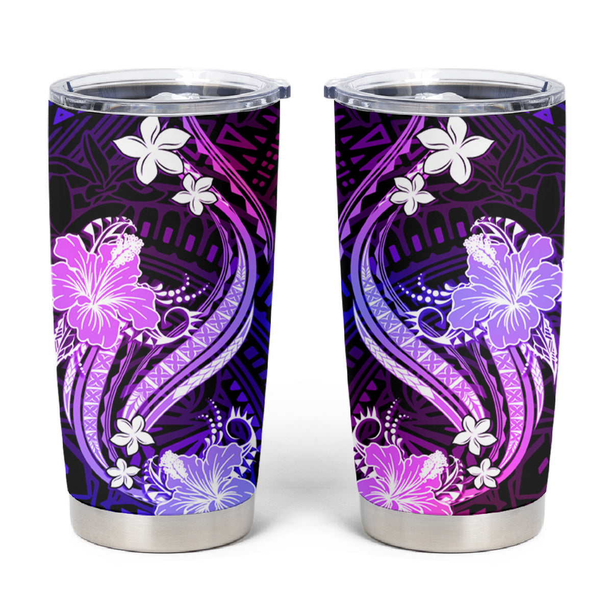 Galaxy Polynesian Pattern With Tropical Flowers Tumbler Cup LT05 Galaxy - Polynesian Pride