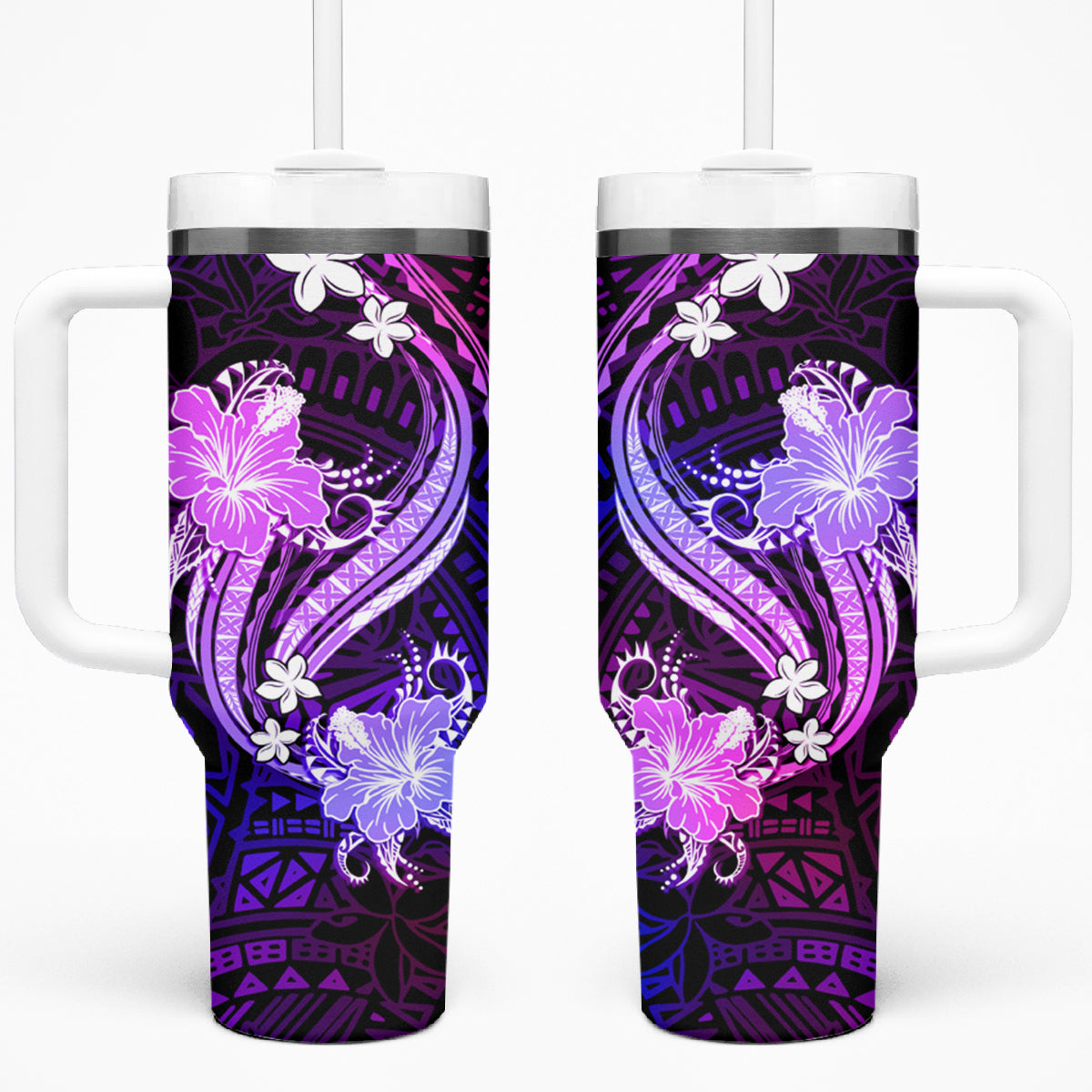 Galaxy Polynesian Pattern With Tropical Flowers Tumbler With Handle LT05 One Size: 40 oz Galaxy - Polynesian Pride